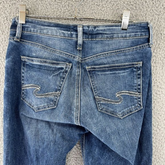 Silver Jeans Suki 28X31 Mid Straight Medium Wash Faded Denim Distressed - Picture 10 of 12